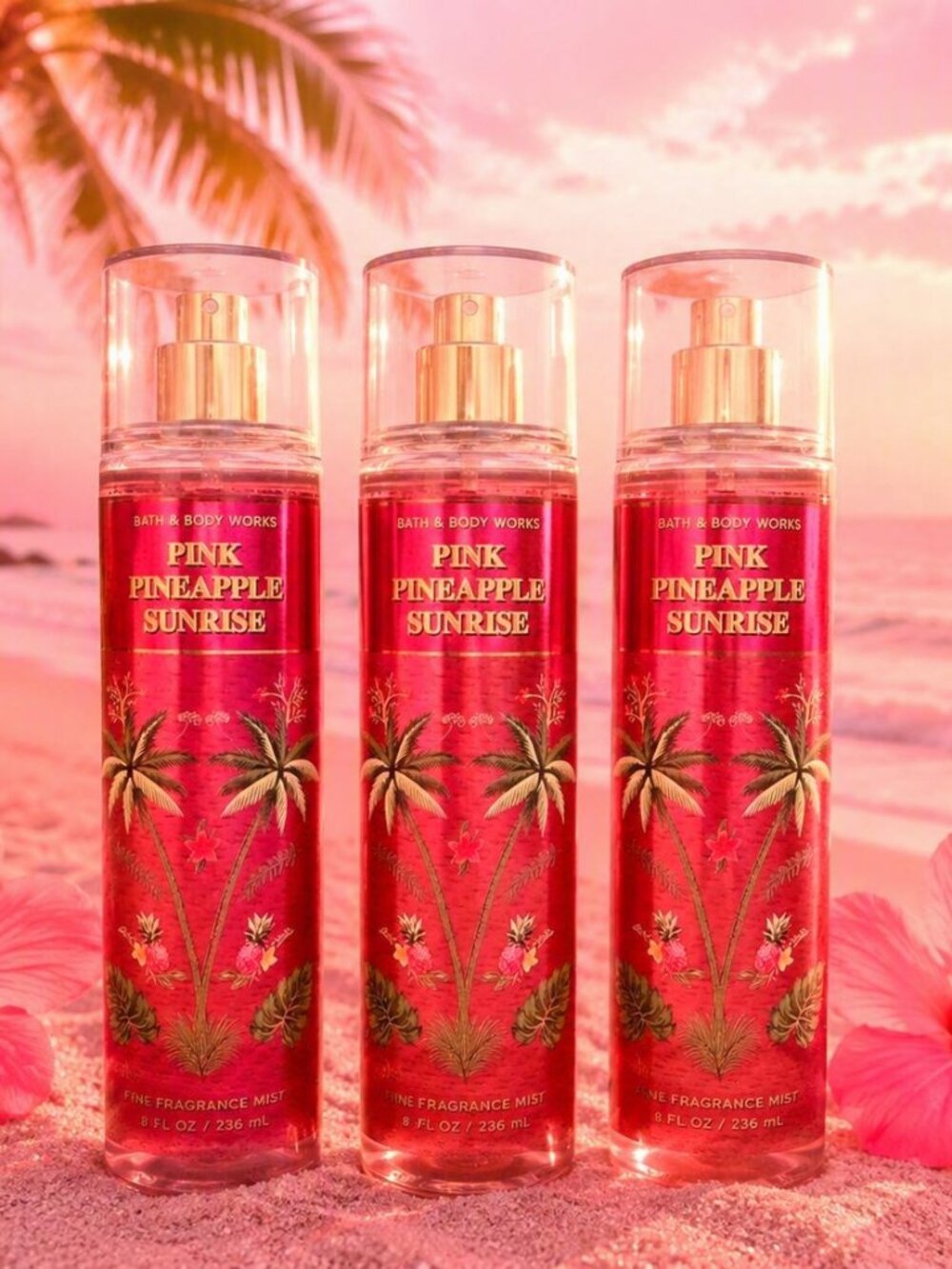Bath and Body Works Pink Pineapple Sunrise Fine Fragrance Mist Set of 3